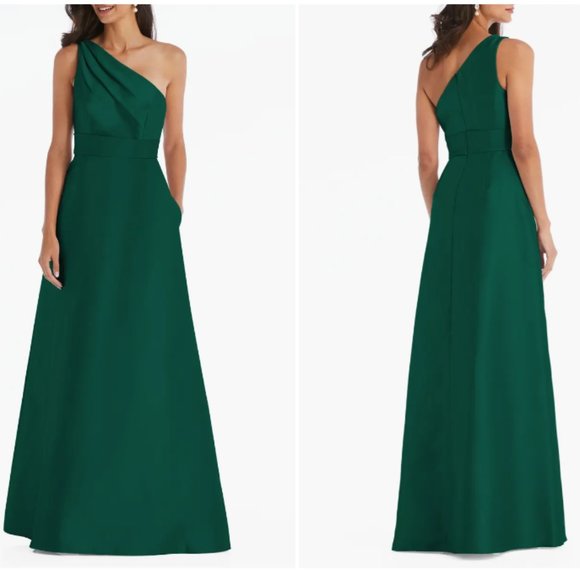 ALFRED SUNG ONE SHOULDER A-LINE D827 HUNTER GREEN V22 GOWN DRESS sz 4 - Picture 1 of 3
